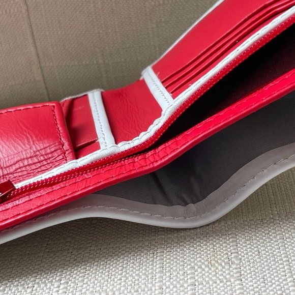 Leather Billfold Red/White Genuine Leather Wallet Handmade Card Holder Purse - Picture 9 of 12
